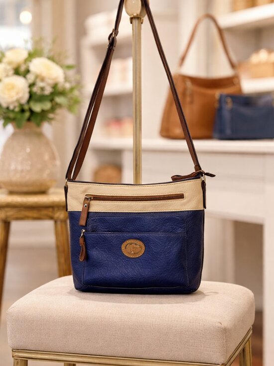 Handbags - Two-Tone Leather Shoulder Bag with adjustable strap